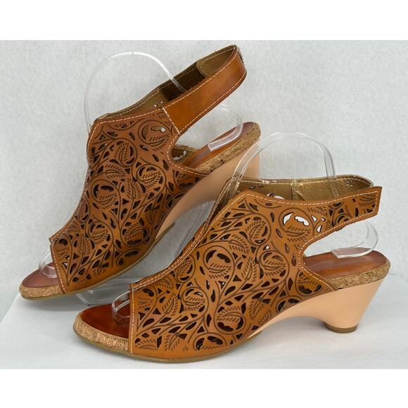 Brown Leather Cut Out Wedge Sandals 40 (9) - Picture 2 of 7